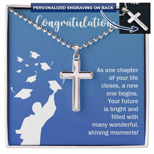 Polished Stainless Steel Cross- Engraving in back of Cross- Personalized Cross Message Card- Best Graduation Personalized Gift Idea- class of 2024