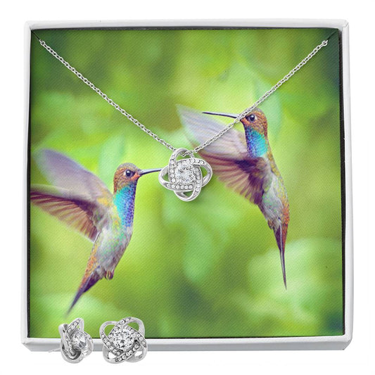 Love knot Elegant Pendant- 14k white gold finish- Timeless Gift for any Occasion- Hummingbird Message Card- Hummingbird Jewelry